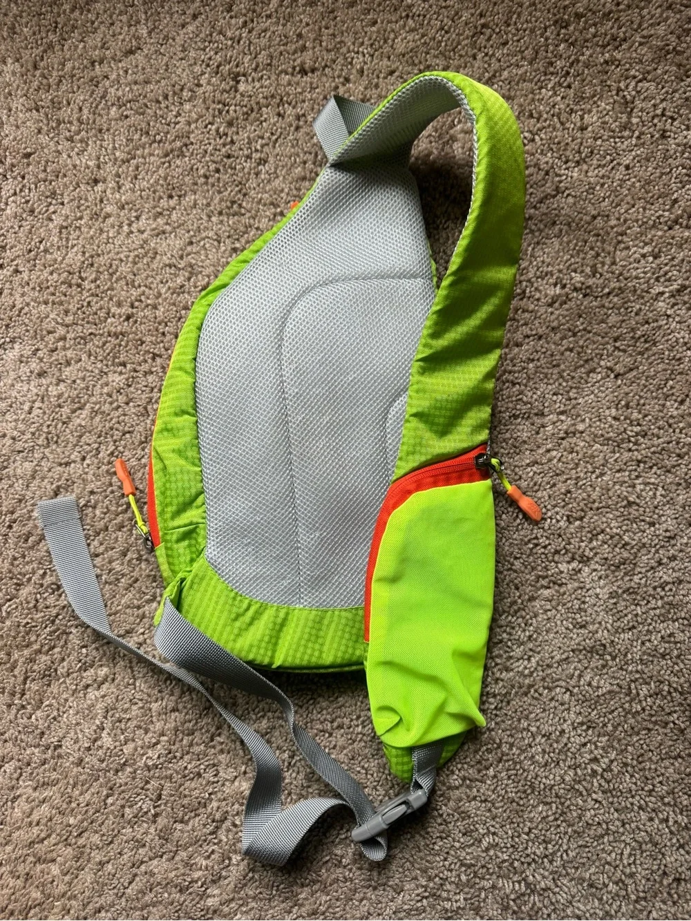 Neon Green Sling Crossbody Bag with Orange Accents